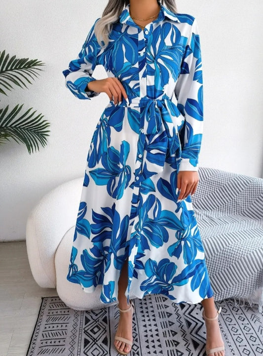 LADIES LONG SLEEVE LACE-UP SHIRT DRESS