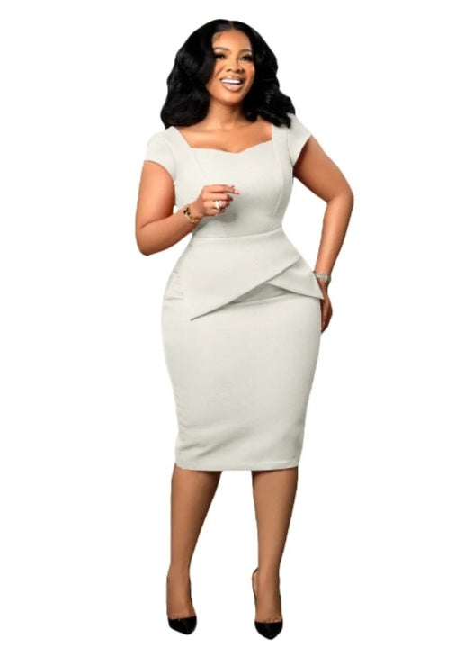 LADIES SQUARE NECK SHORT SLEEVE TIGHT DRESS