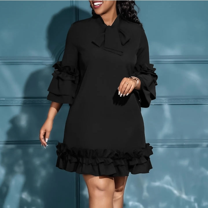 LADIES LACE-UP RUFFLED DRESS