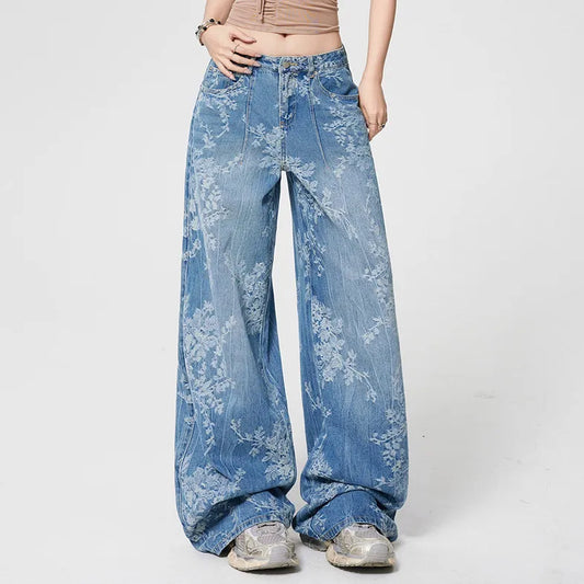 LADIES AUTUMN JACQUARD WIDE LEG JEANS