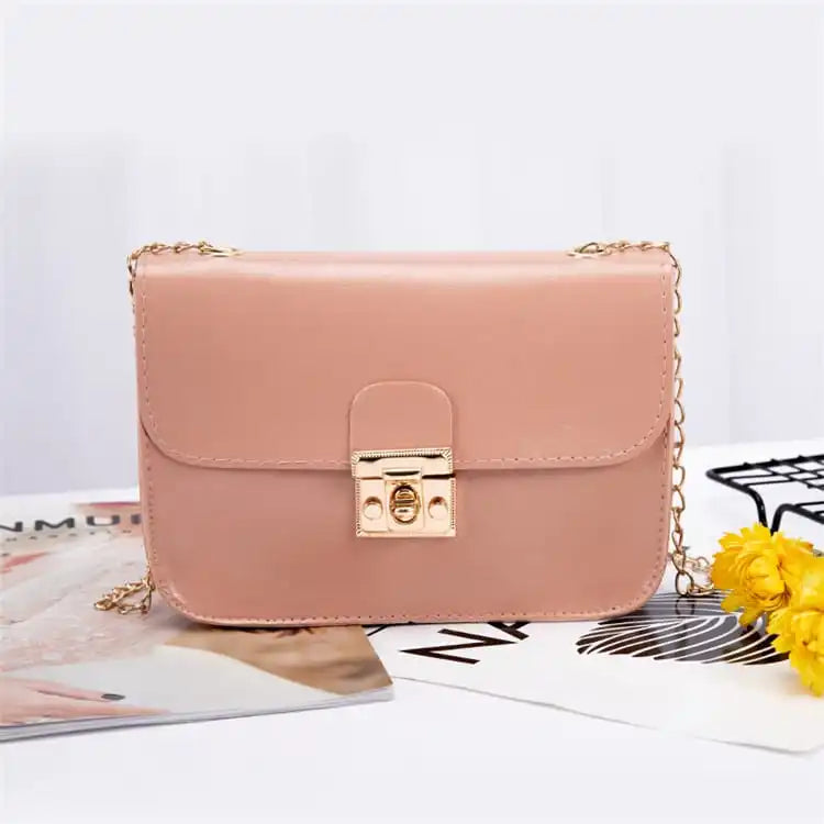 LADIES METAL LOCK CLASP CHAIN CROSSBODY BAG