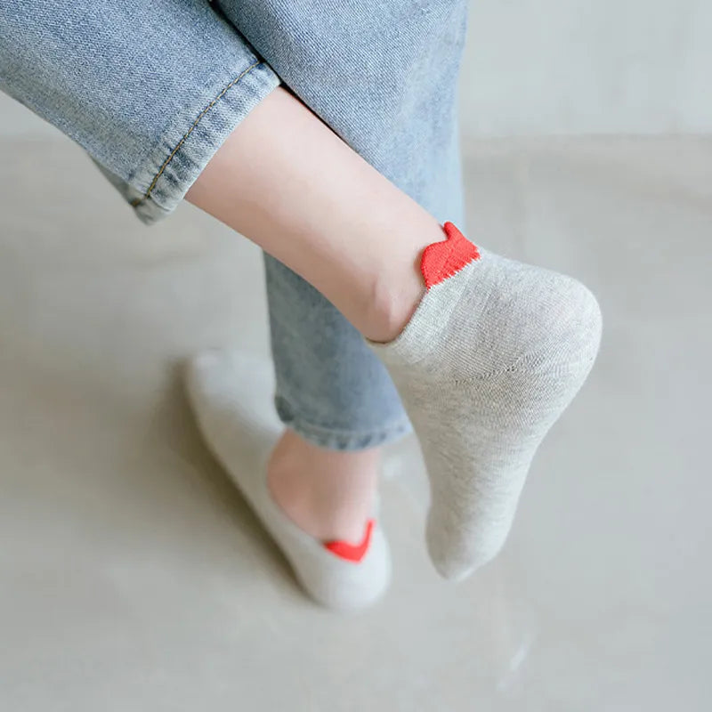 LADIES HEART SHORT COTTON SOCKS