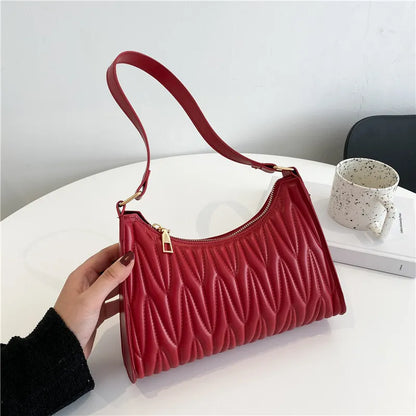 LADIES BASIC ZIPPER CREASE PU UNDERARM BAG