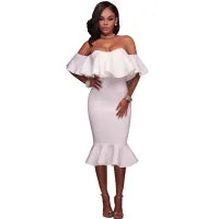 LADIES OFF-SHOULDER RUFFLED BODYCON DRESS