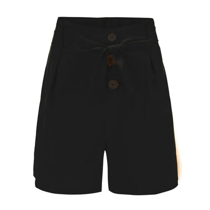 LADIES THREE BUTTON HIGH WAIST BELT SHORTS