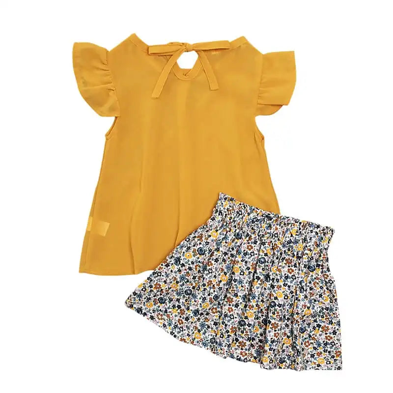 GIRL'S SELVEDGE TOP AND FLOWER SKIRT SET