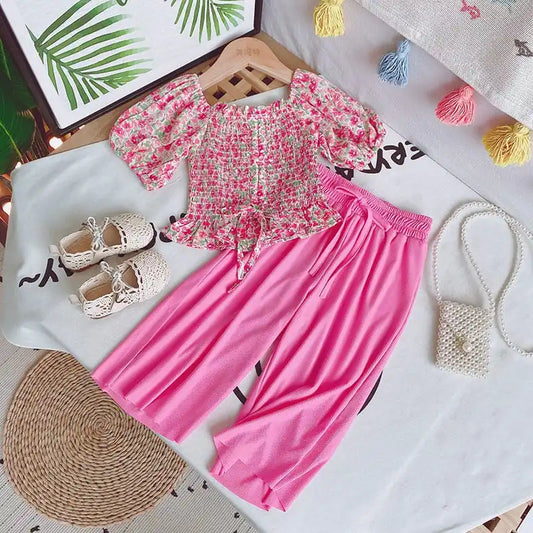GIRL'S FLORAL TOP AND PANTS 2PCS SET