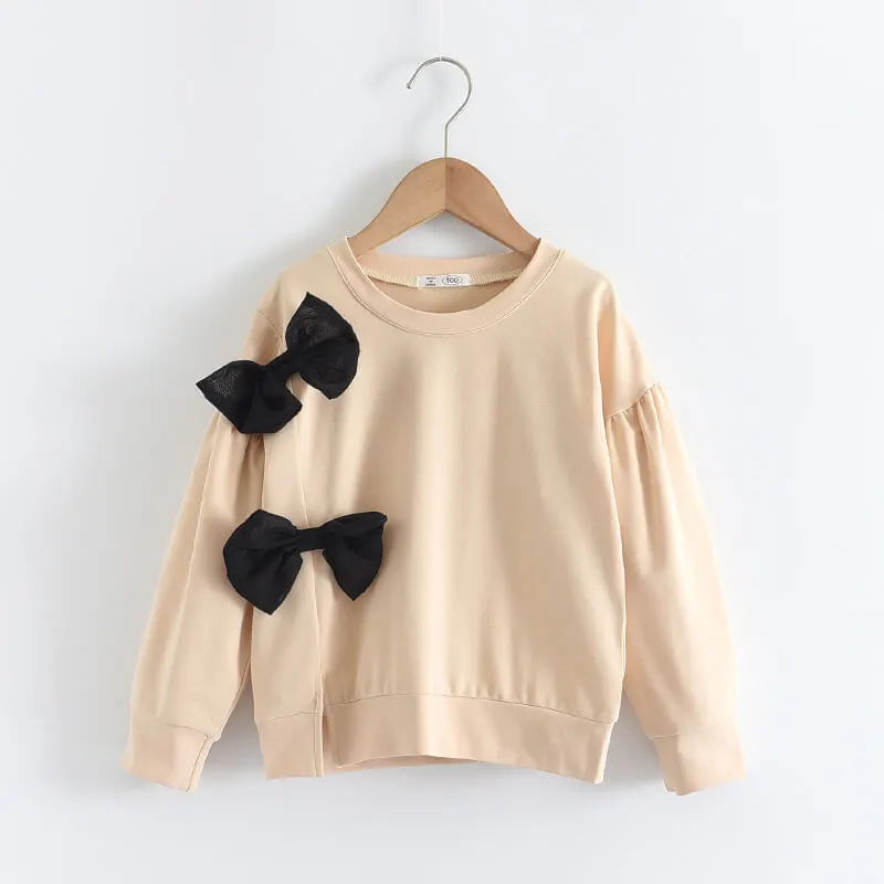 GIRL'S ROUND NECK LONG SLEEVE BOW SWEATSHIRT