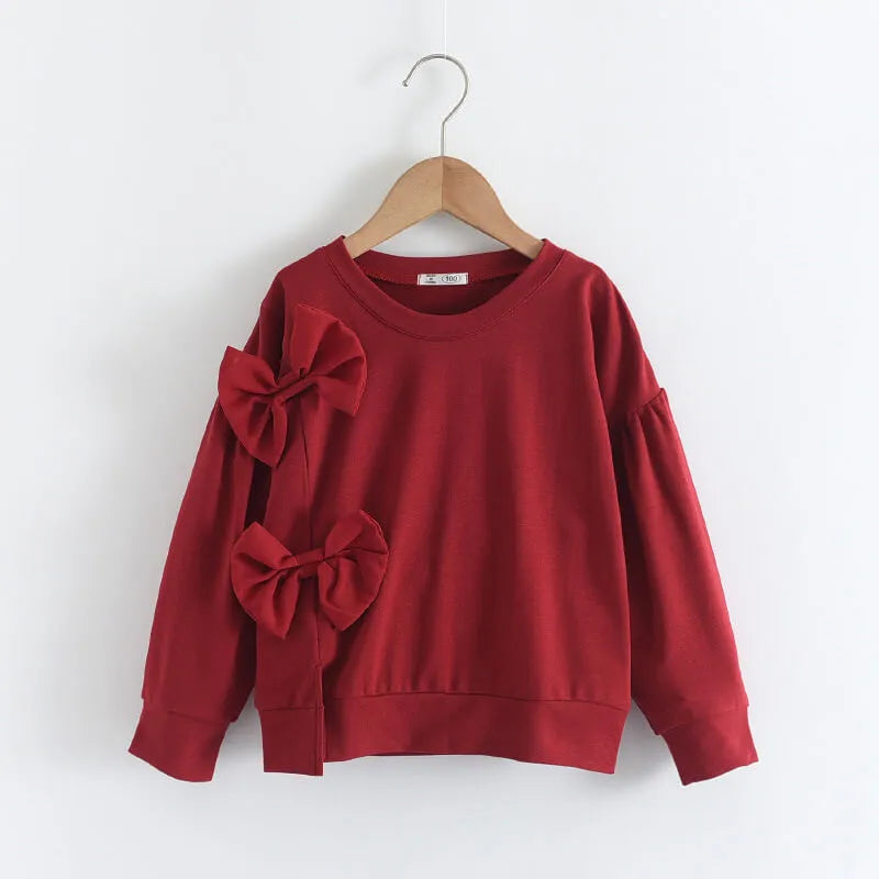 GIRL'S ROUND NECK LONG SLEEVE BOW SWEATSHIRT