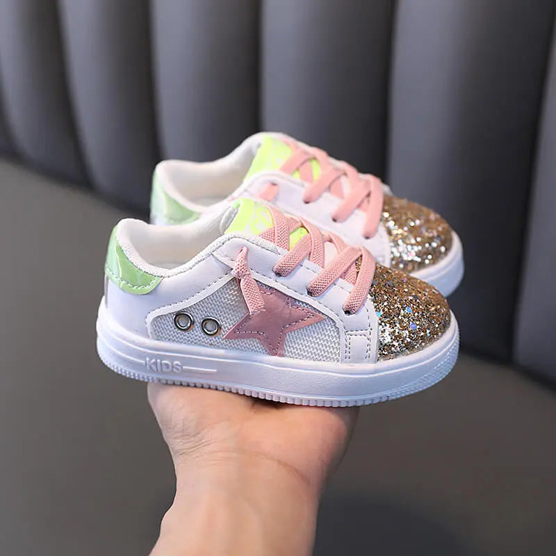 UNISEX CASUAL STAR PATTERN SEQUINED LACE-UP SNEAKERS