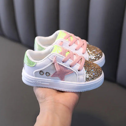 UNISEX CASUAL STAR PATTERN SEQUINED LACE-UP SNEAKERS