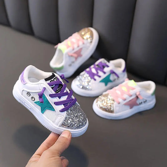 UNISEX CASUAL STAR PATTERN SEQUINED LACE-UP SNEAKERS