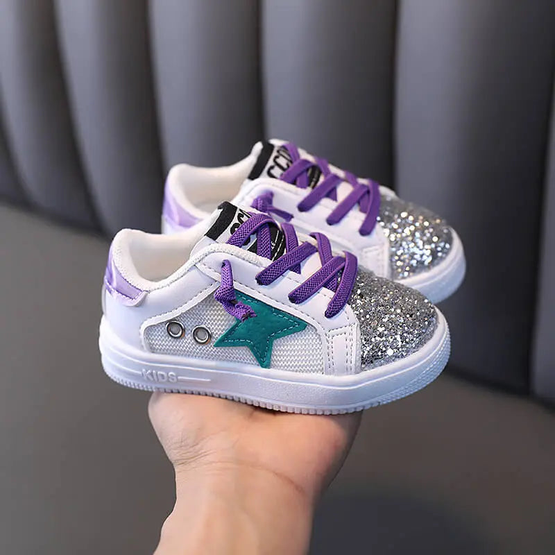 UNISEX CASUAL STAR PATTERN SEQUINED LACE-UP SNEAKERS