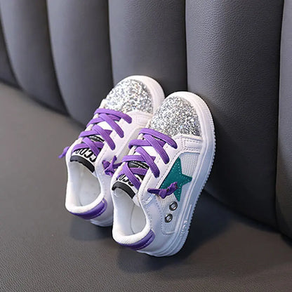 UNISEX CASUAL STAR PATTERN SEQUINED LACE-UP SNEAKERS