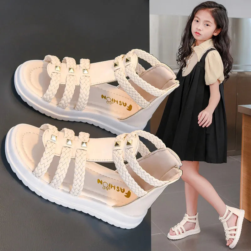 GIRL'S OPEN TOE FLAT PRINCESS SANDALS