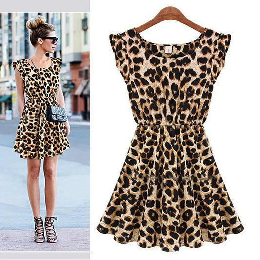 GIRL'S LEOPARD HOUNDSTOOTH ROUND NECK DRESS