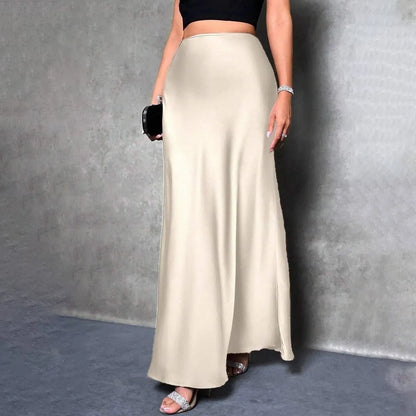 LADIES FASHION SOLID SATIN SKIRT