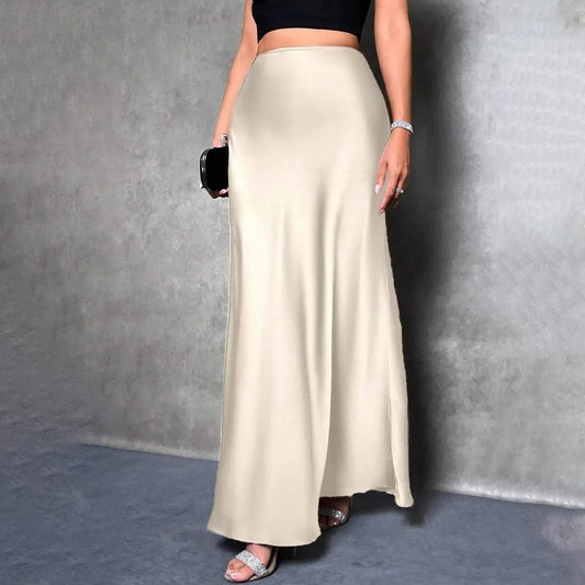 LADIES FASHION SOLID SATIN SKIRT