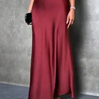 LADIES FASHION SOLID SATIN SKIRT