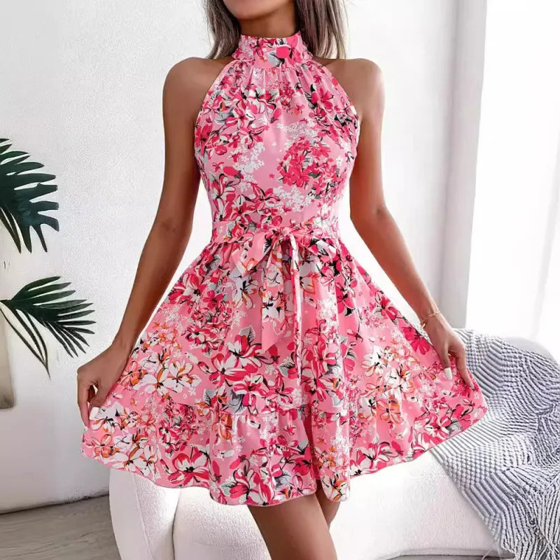 LADIES VACATION FLOWER SLEEVELESS DRESS