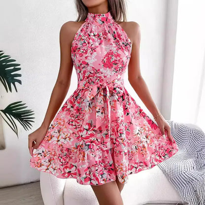 LADIES VACATION FLOWER SLEEVELESS DRESS