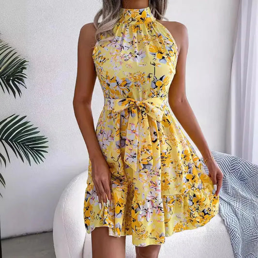LADIES VACATION FLOWER SLEEVELESS DRESS