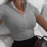 LADIES COLLAR ZIPPER SLIM-FIT CROP TOP
