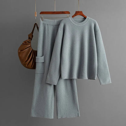 LADIES KNITTED SWEATER WIDE-LEG PANTS 2PCS SET