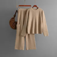 LADIES KNITTED SWEATER WIDE-LEG PANTS 2PCS SET