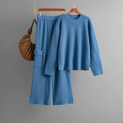 LADIES KNITTED SWEATER WIDE-LEG PANTS 2PCS SET