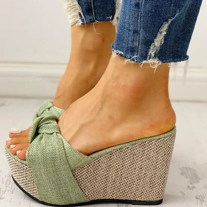 LADIES ROUND PEEP TOE BOW WEDGE PLATFORM