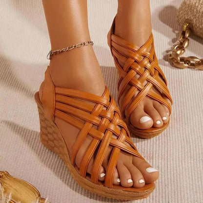 LADIES WOVEN HOLLOWPEEP-TOE WEDGE PLATFORM