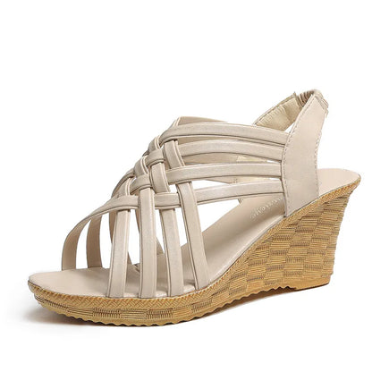 LADIES WOVEN HOLLOWPEEP-TOE WEDGE PLATFORM