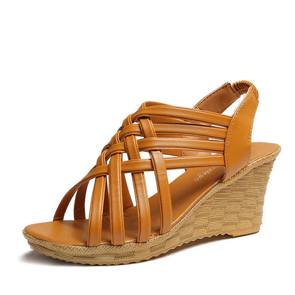 LADIES WOVEN HOLLOWPEEP-TOE WEDGE PLATFORM