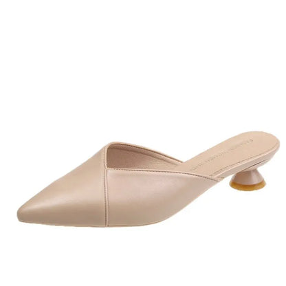 LADIES PU COVER TOE LOW HEEL MULES