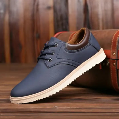 MEN'S CASUAL ROUND TOE FLAT-LACE UP PU LEATHER SHOES