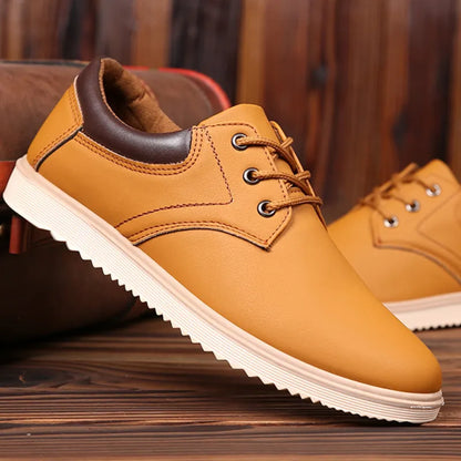 MEN'S CASUAL ROUND TOE FLAT-LACE UP PU LEATHER SHOES