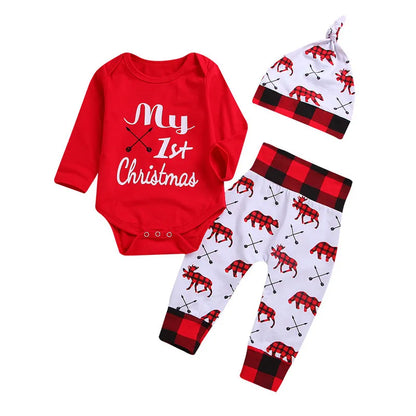 BABY CASUAL CHRISTMAS DEER ROUND NECK LONG SLEEVE PANTS 2PCS SET