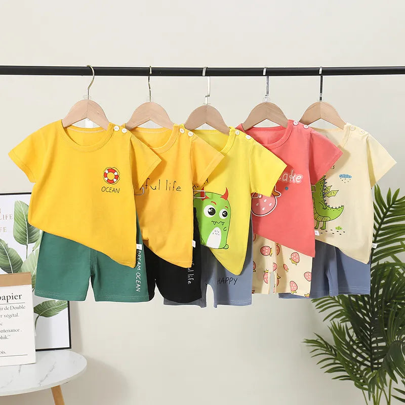 KIDS CASUAL ROUND NECK CARTOON ANIMAL 2PCS SET