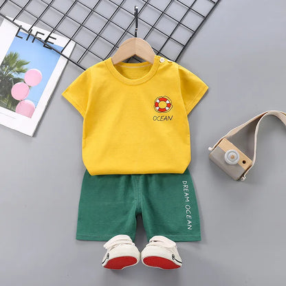 KIDS CASUAL ROUND NECK CARTOON ANIMAL 2PCS SET