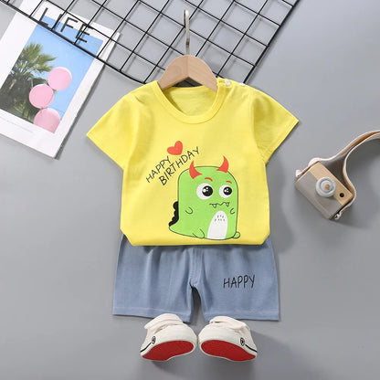 KIDS CASUAL ROUND NECK CARTOON ANIMAL 2PCS SET