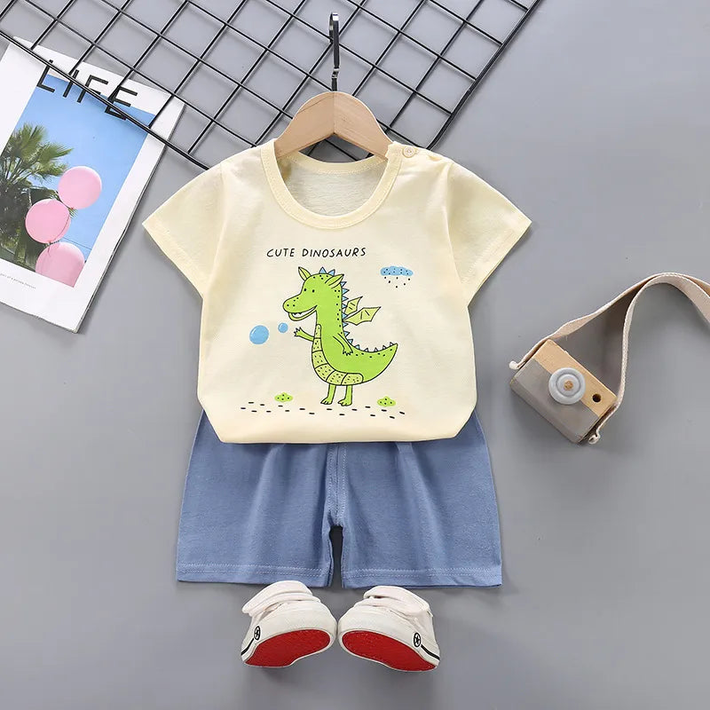 KIDS CASUAL ROUND NECK CARTOON ANIMAL 2PCS SET