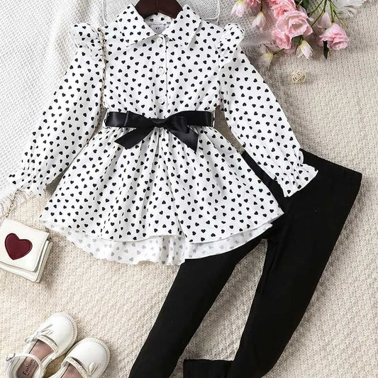 GIRL'S HEART PRINT 2PCS SET