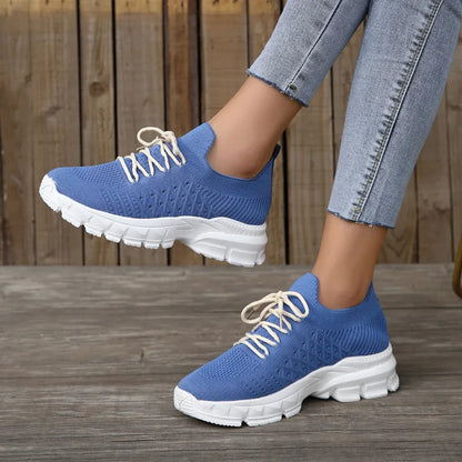 LADIES CASUAL BREATHABLE FLYING WOVEN LACE-UP SNEAKERS