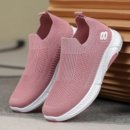 LADIES SLIP ON FLY WOVEN BREATHABLE SNEAKERS