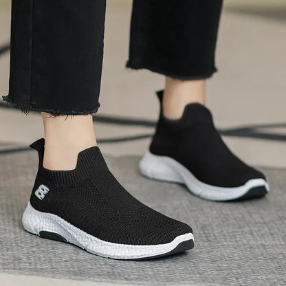 LADIES SLIP ON FLY WOVEN BREATHABLE SNEAKERS