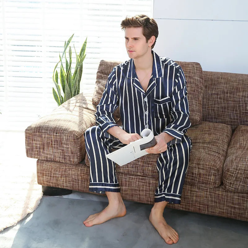 MEN'S SIMULATION LONG-SLEEVE PYJAMAS 2PC SET