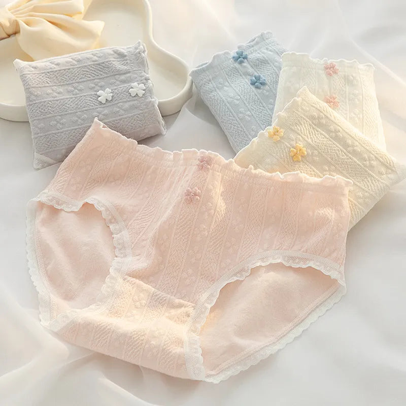 GIRL'S FASHION SOLID JACQUARED COTTON UNDERWEAR PANTIES