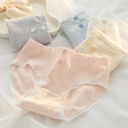 GIRL'S FASHION SOLID JACQUARED COTTON UNDERWEAR PANTIES