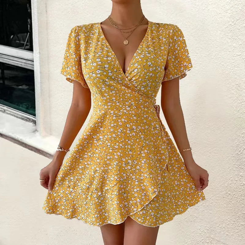 LADIES SUMMER  TINY RUFFLE WRAP DRESS